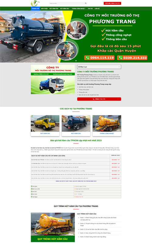 Mẫu thiết kế website hút hầm cầu, hút bể phốt hiện đại